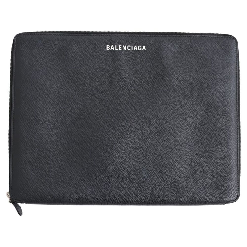 Balenciaga Zipped Logo Portfolio in Black Leather